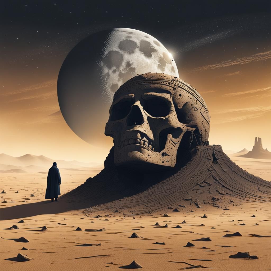 Desert Ruler Head Relic Under Cosmic Sky