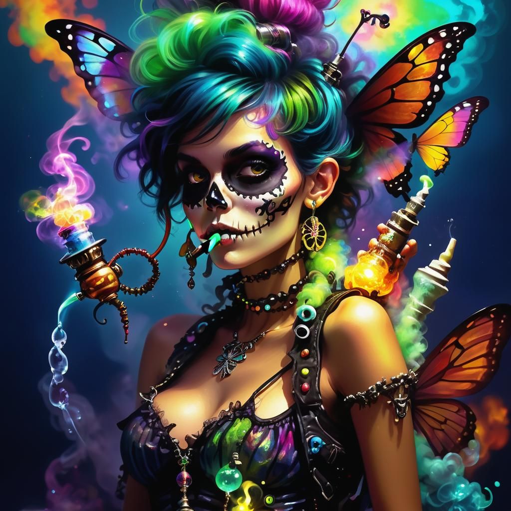 Funky Pixie Portrait with Bioluminescent Butterfly
