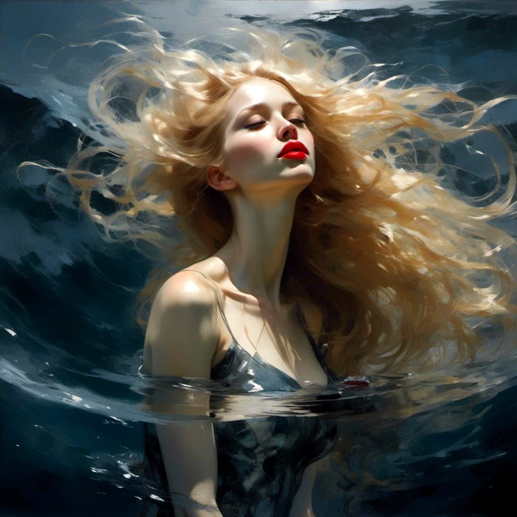 Pre-Raphaelite Mermaid Portrait in Charcoal