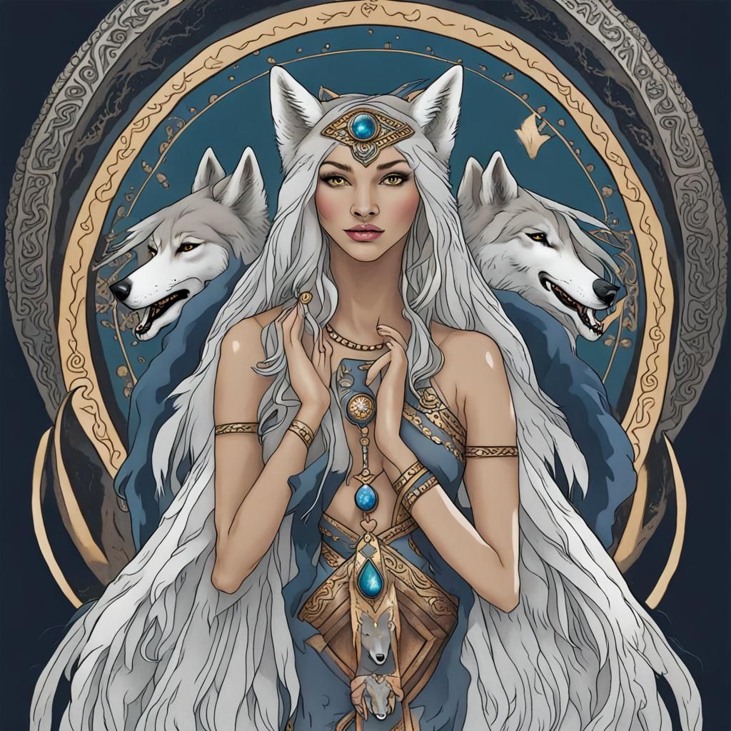 Majestic Wolf Goddess: AI Generated Image