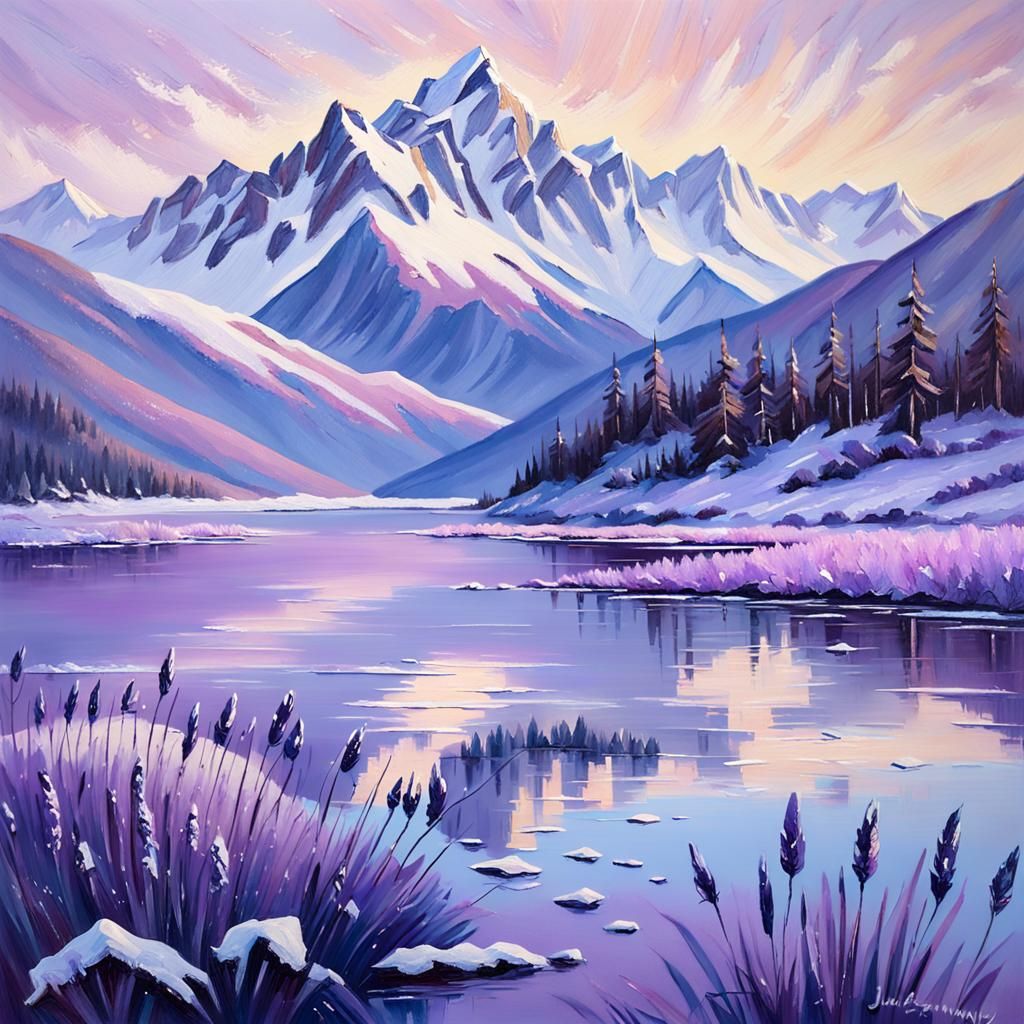 Snow-Capped Mountains in Impressionist Oil Painting