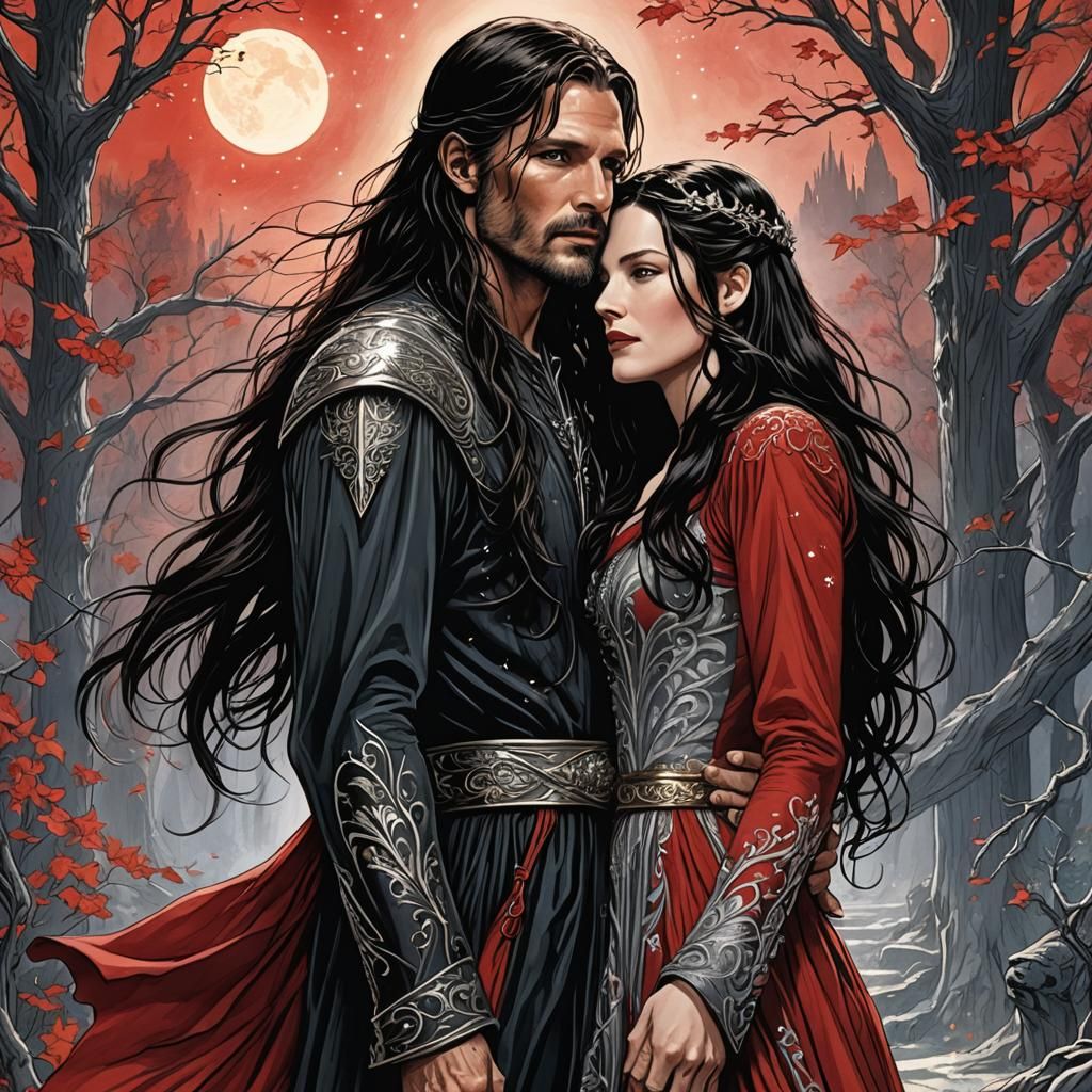Arwen and Aragorn in Elven City, Comic Book Art