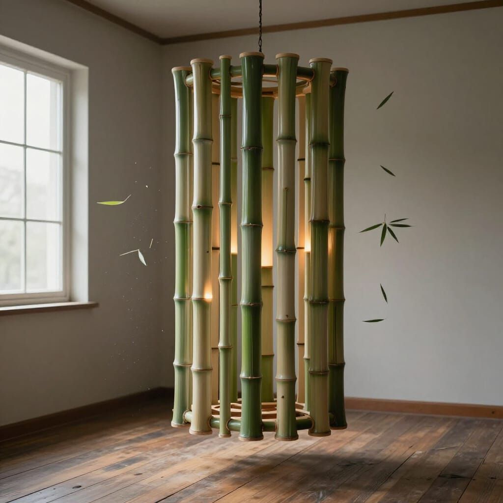 Floating Bamboo Structure in Serene Bedroom