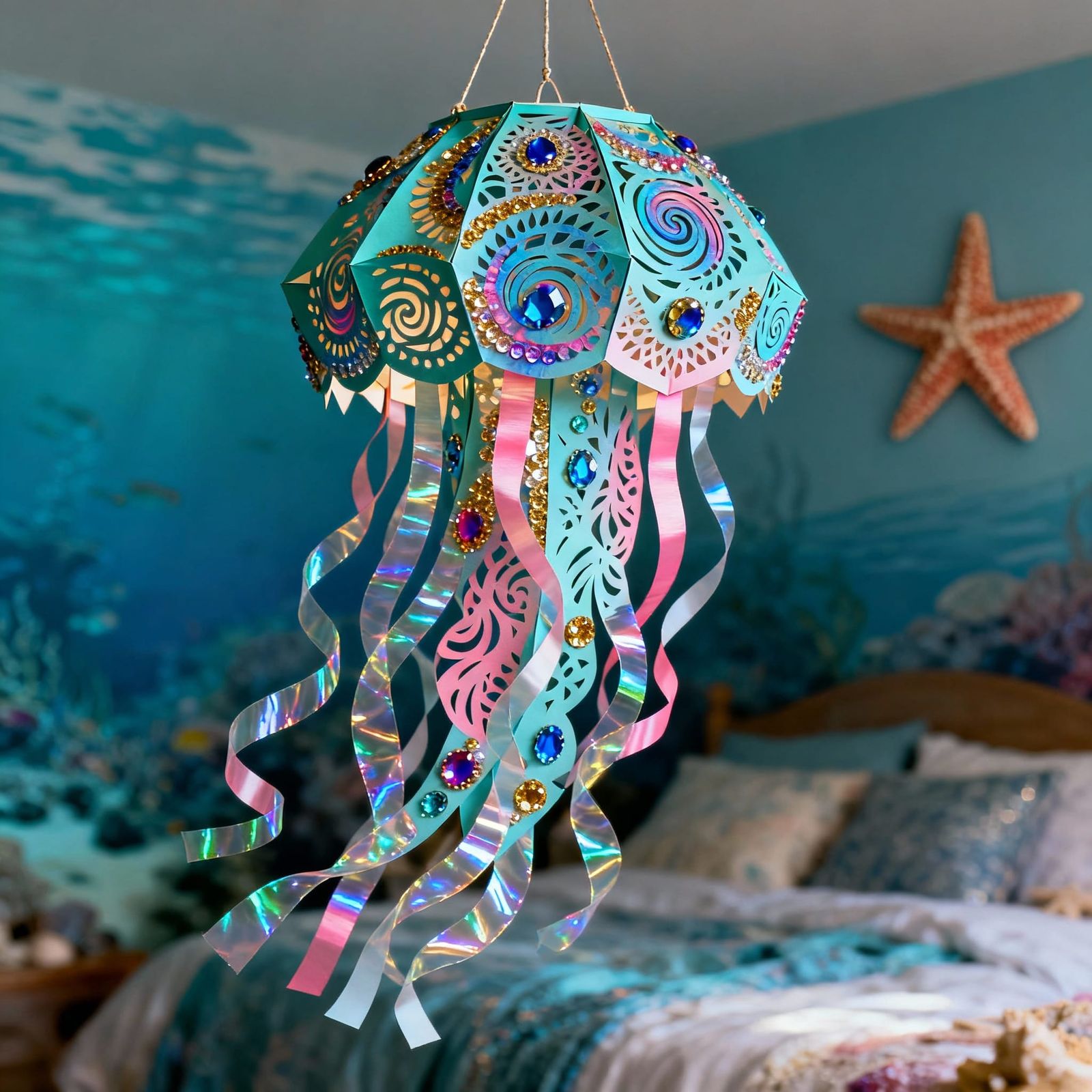 Mystical Jellyfish Lantern in Mixed Media Craft Style