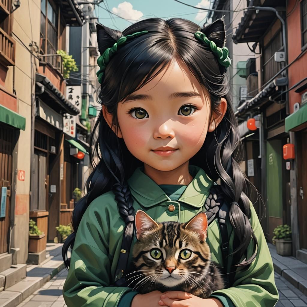 Girl Hugging Kitten in Plastimation Style with Pastel Colors