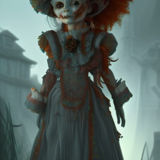 Scary Doll in Detailed Matte Painting Style