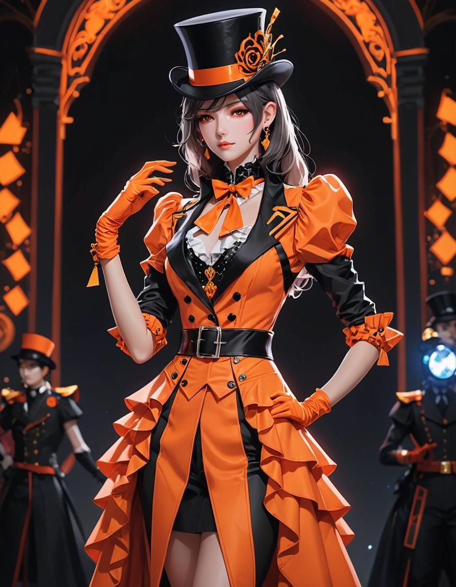 Neon Ringmaster in Orange Suit: 3D Anime Art