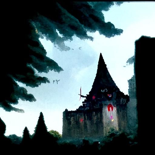 Sinister Kawaii Castle in Digital Painting Style