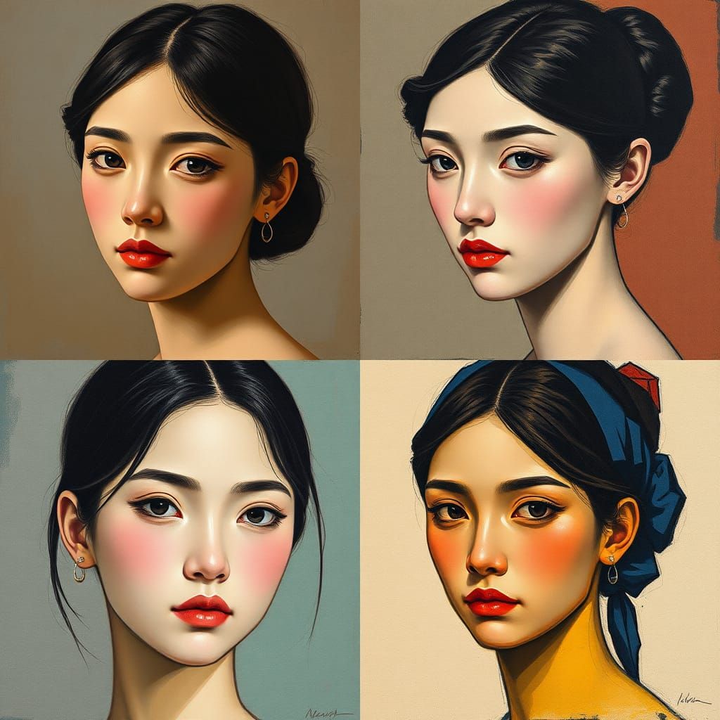 Four Korean Girls' Faces in Avant-Garde Styles