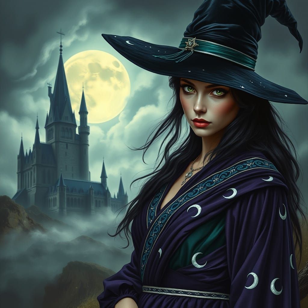 Mysterious Dark-Haired Witch in Gothic Style