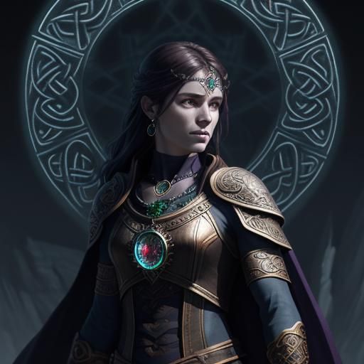 Celtic Gemstone Pendant with Runes in Dark Fantasy Art