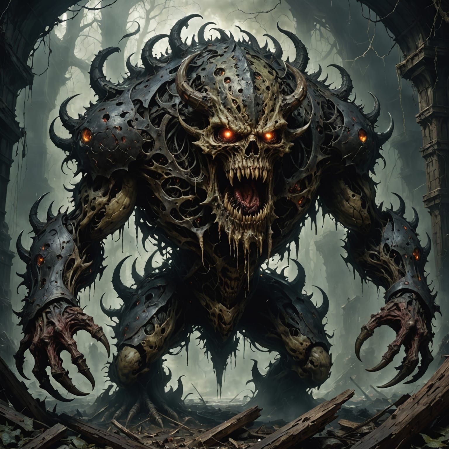 Nightmarish Abomination in Cyberpunk Horror Style