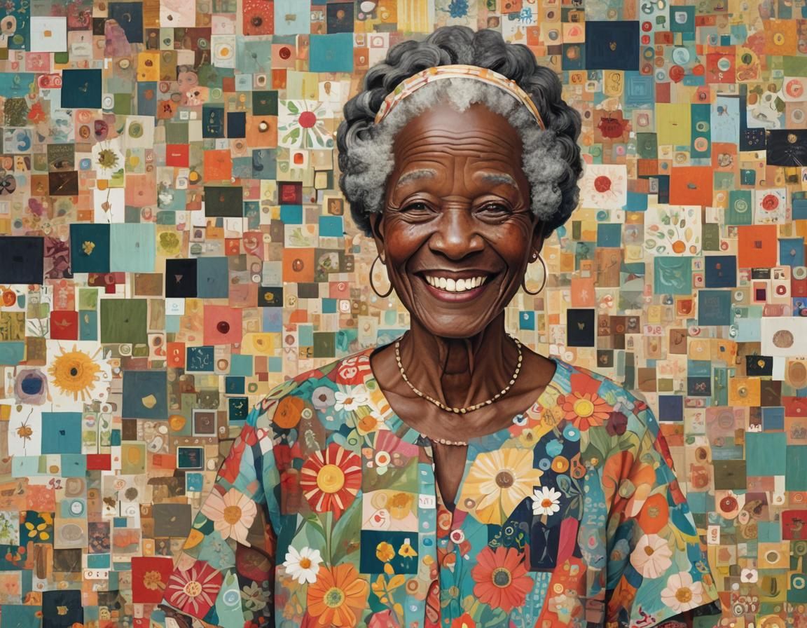 Glitch Art: Smiling Melanin Senior Lady