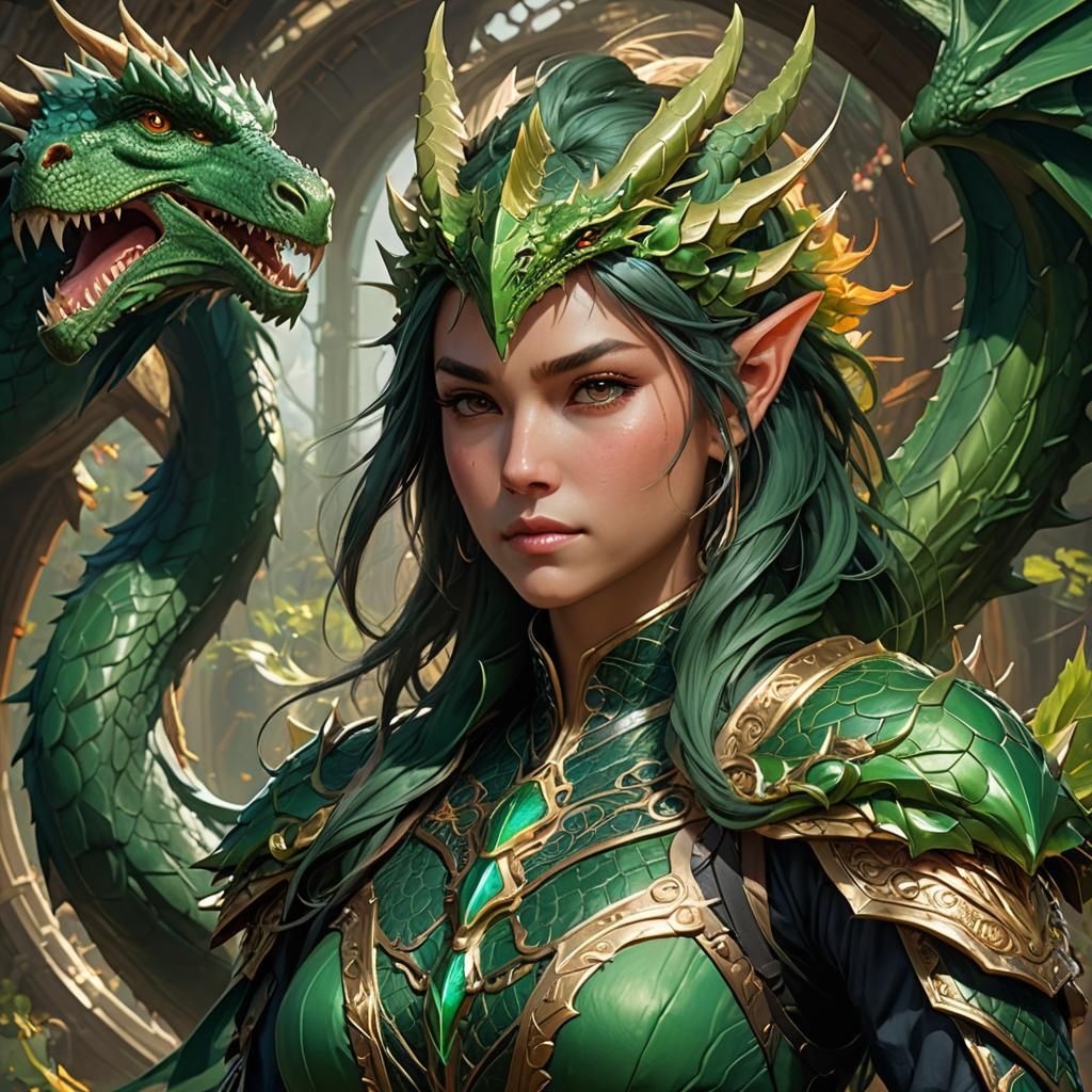 Green Dragon and Human Bond Portrait