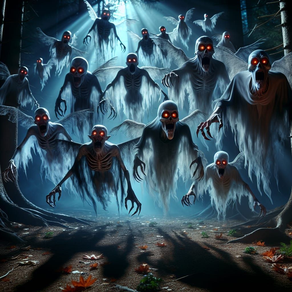 Spectral Beings Descend Upon You in a Haunting Forest Scene