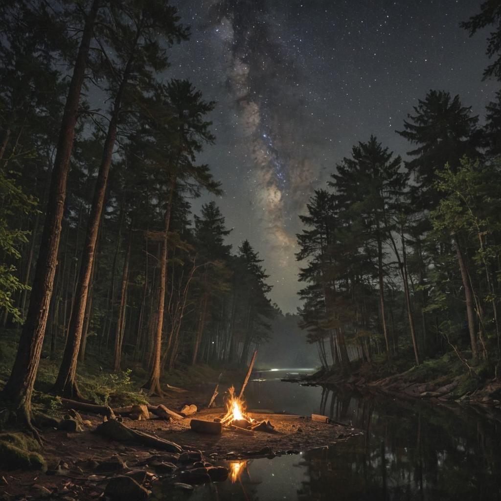 Riverside Campsite Under a Starry Sky