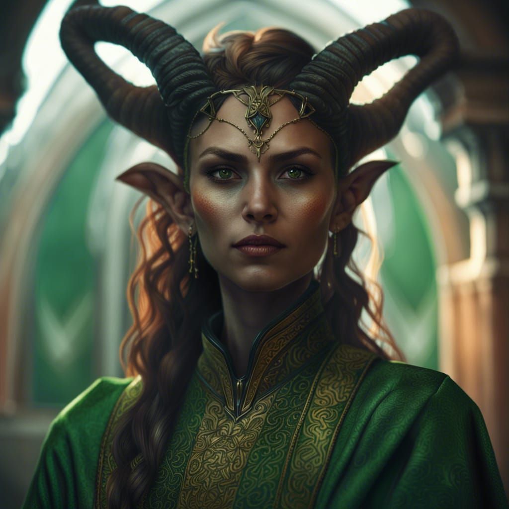 Ornate Portrait of a Female Tiefling Priest
