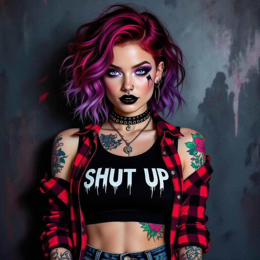 Gothic Woman with Red Hair and Black Lipstick