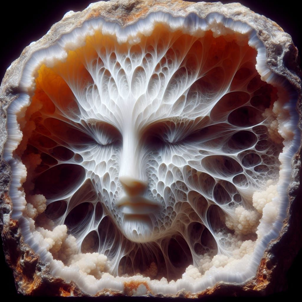 Ethereal Angel Mask Carved in Crystalline Geode