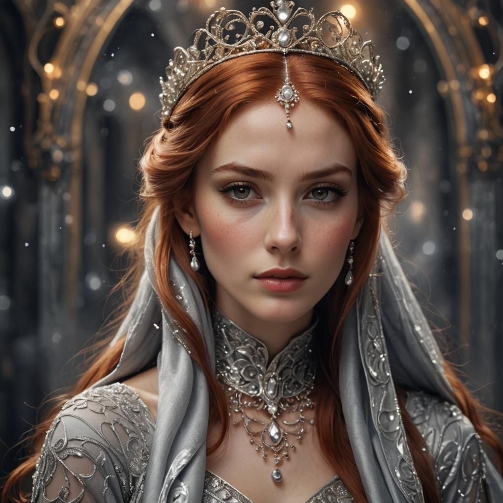 Regal Fantasy Portrait in Elegant Silver Gown