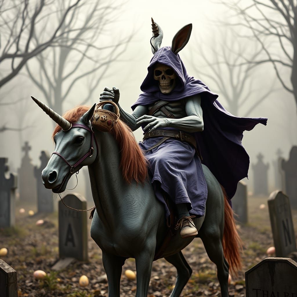 Easter Bunny of Darkness Rides a Zombie Unicorn