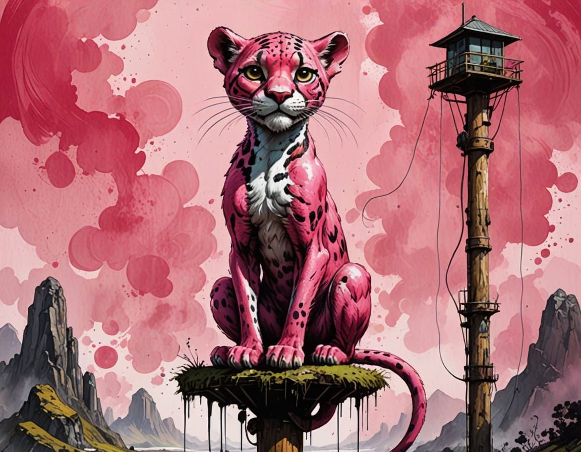 Epic Fantasy Masterpiece: Humanized Pink Panther Paints with...