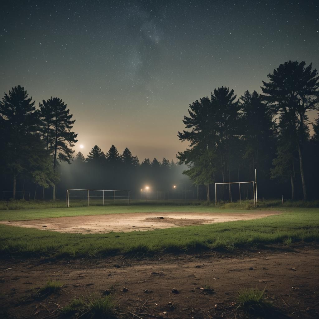 Abandoned Baseball Diamond Under Moonlight