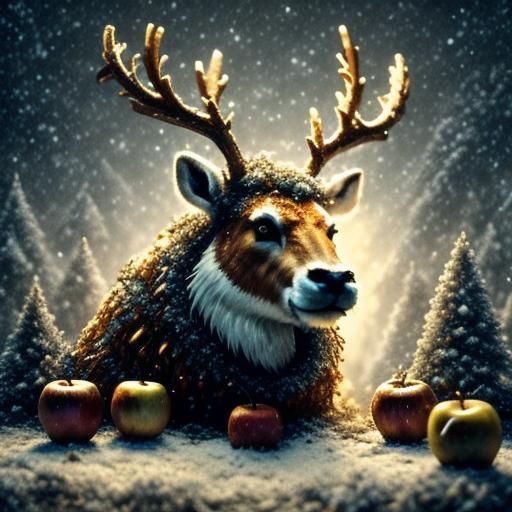 Reindeer Eating Apples in Hyperrealistic Detail
