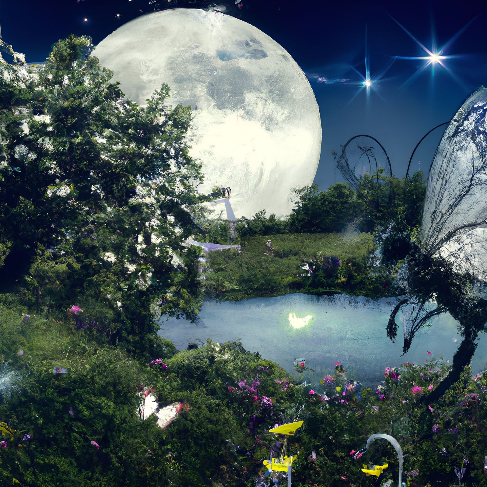 Enchanted Fairy Pond Under a Silver Moon