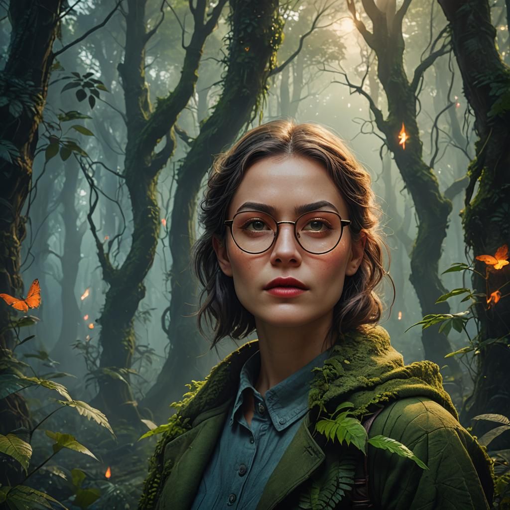 Mystical Forest: Woman in Glasses, Fantasy Portrait