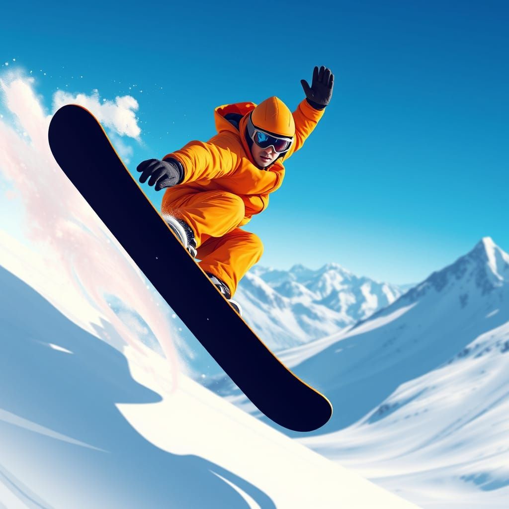 Snowboarder Mid-Air Against Mountain Backdrop