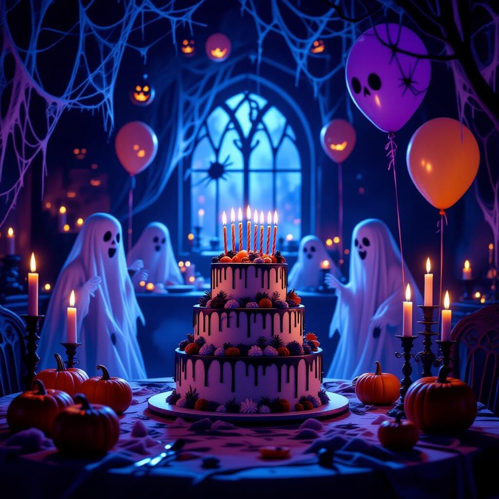Spooky Birthday Party with Haunted Cake and Spectral Guests