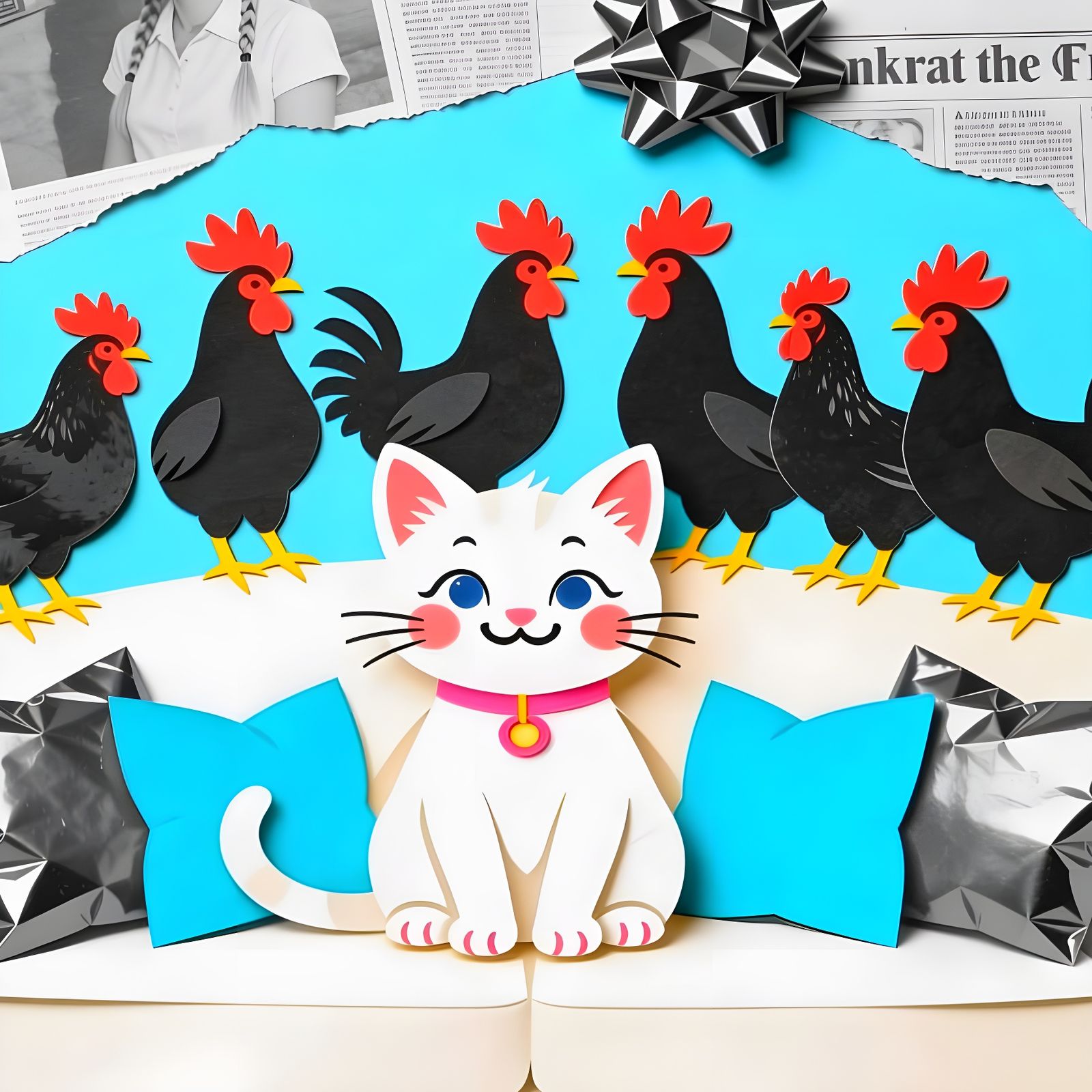 Abstract Papercut Collage of Mixed Media Elements