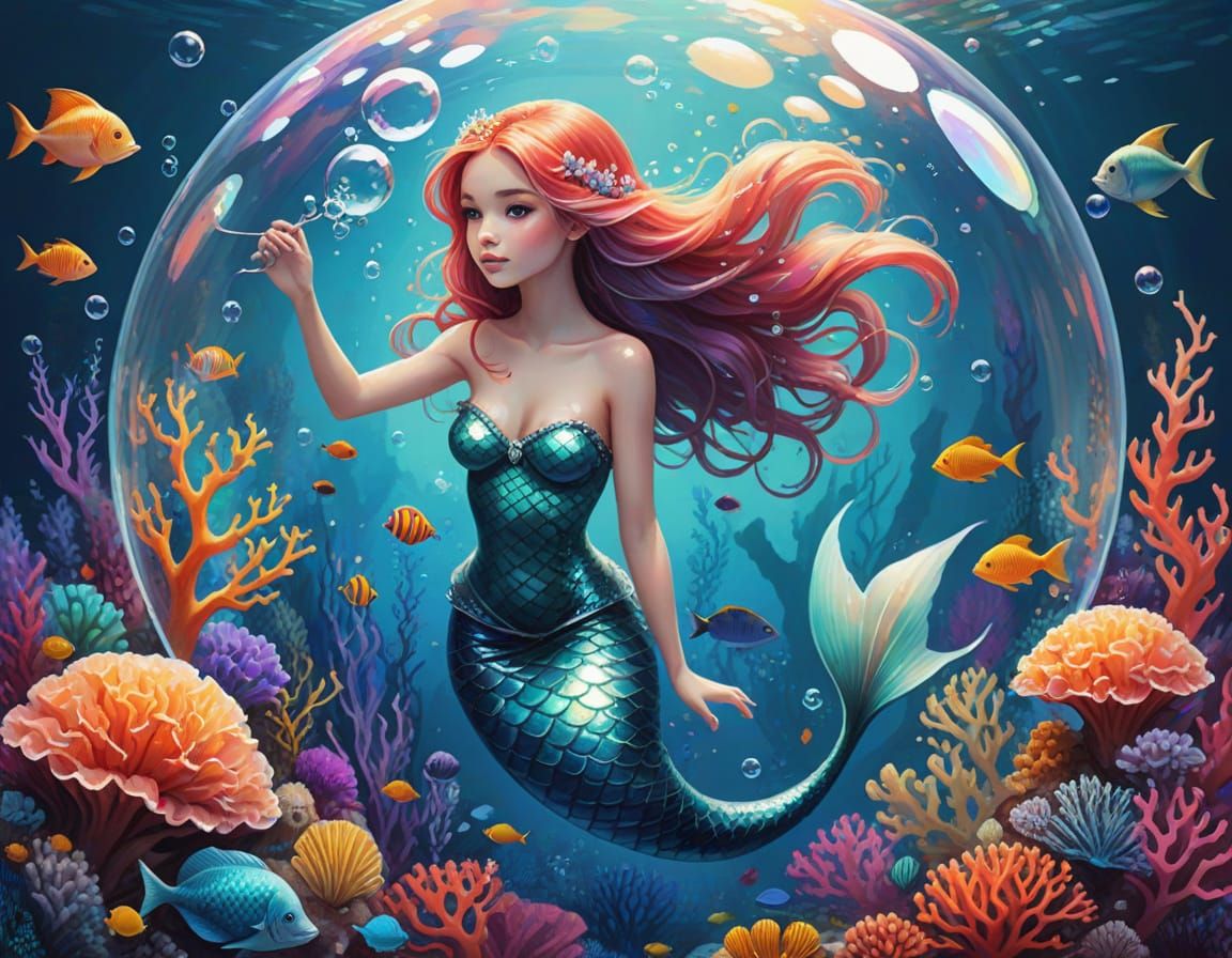 Mermaid Princess Trapped in a Shimmering Bubble