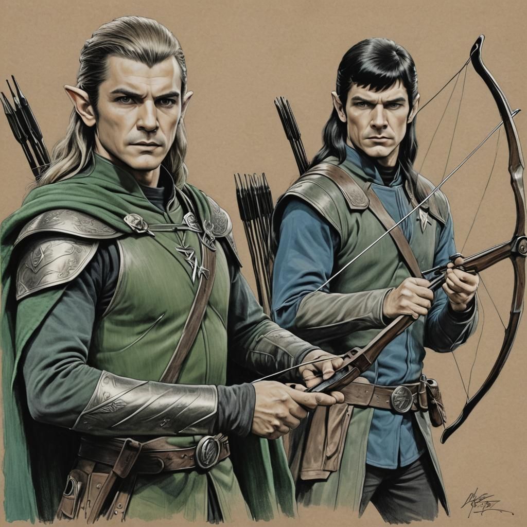 Legolas and Spock: Hyperdetailed Charcoal Drawing