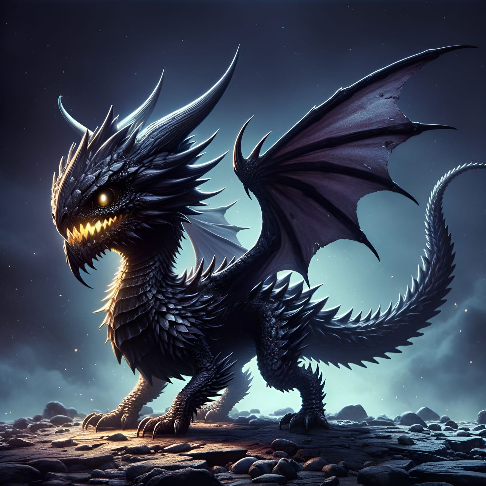 Black Dragon Wyrmling in Ultra HD Digital Art
