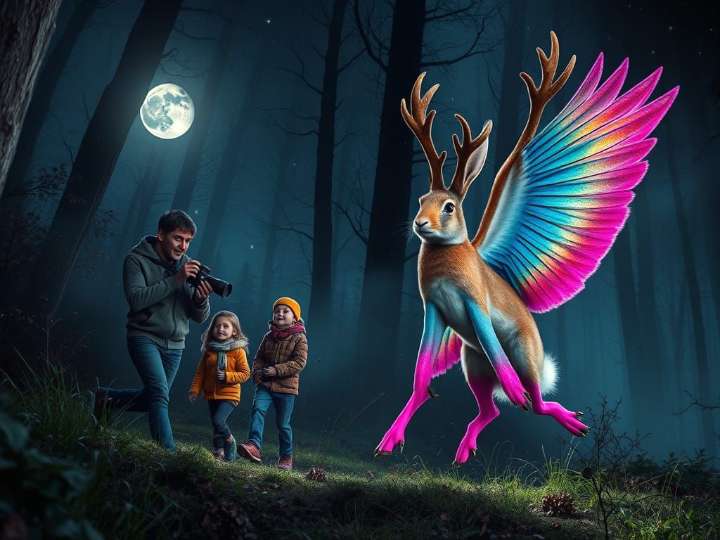 Moonlit Wolpertinger Chase in a Bavarian Forest