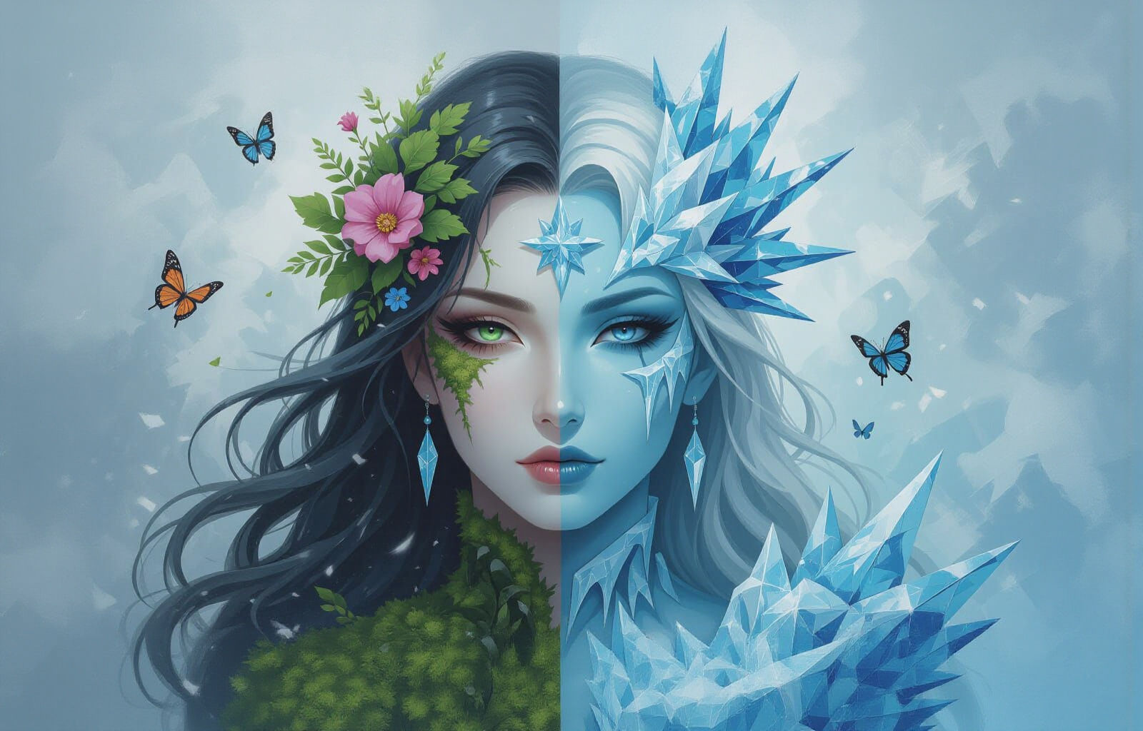 Goddess Portrait in Manhwa Style with Glitch Effects