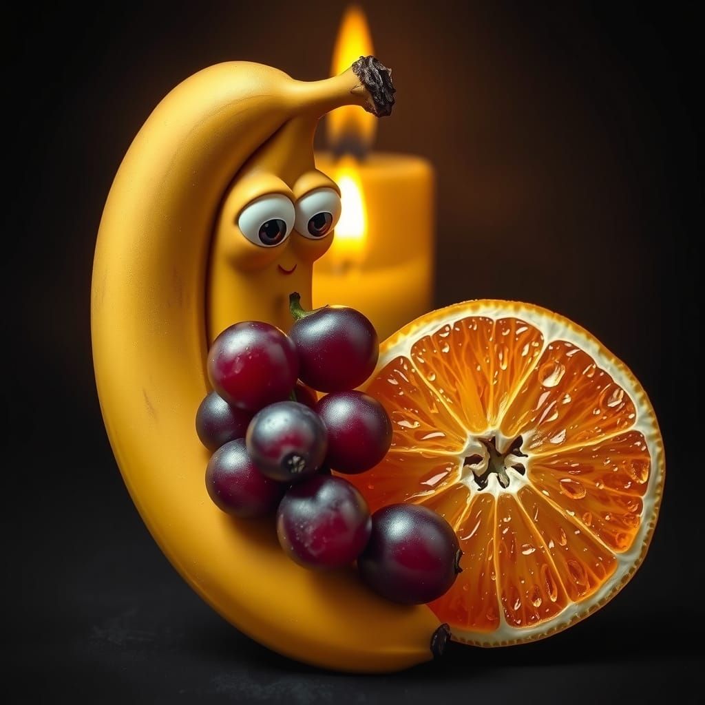 Fruit as Dreamlike, Surreal Lovers in Candlelit Ambiance