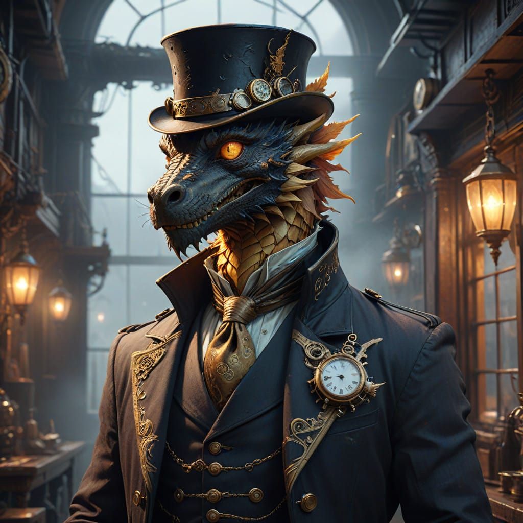 Steampunk Gentleman Dragon in Amber Hues