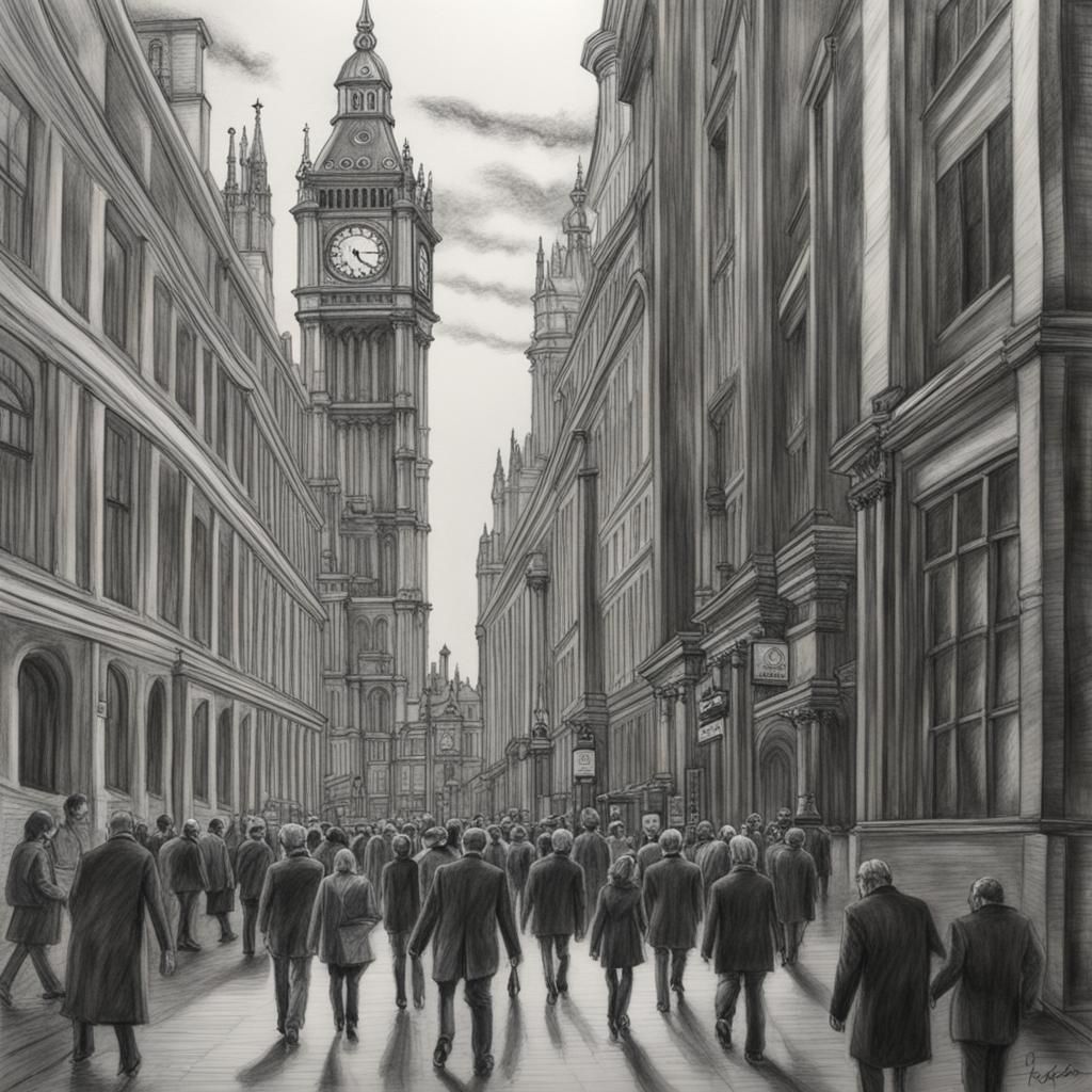 London Street Scene in Charcoal