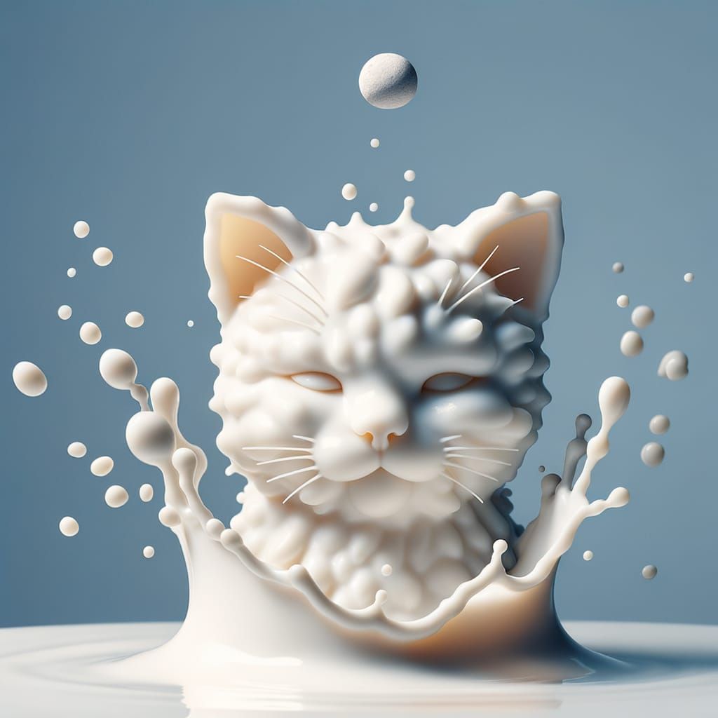 Milk Cat Splashed by Pebble