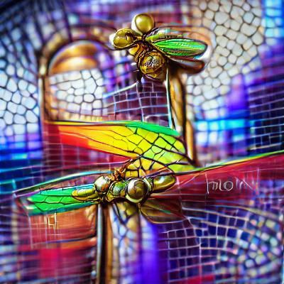 Art Nouveau Dragonfly in Stained Glass Style