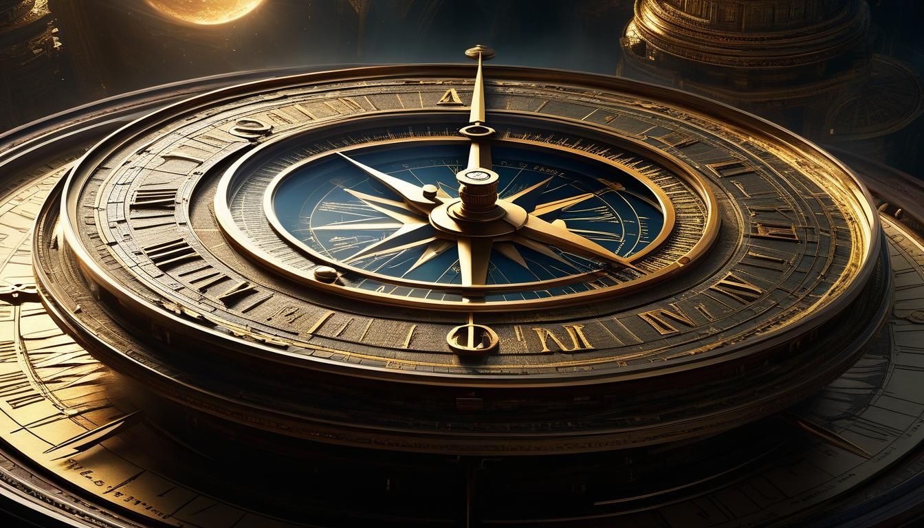 Damaged Antique Compass with Sunray, Digital Matte Painting