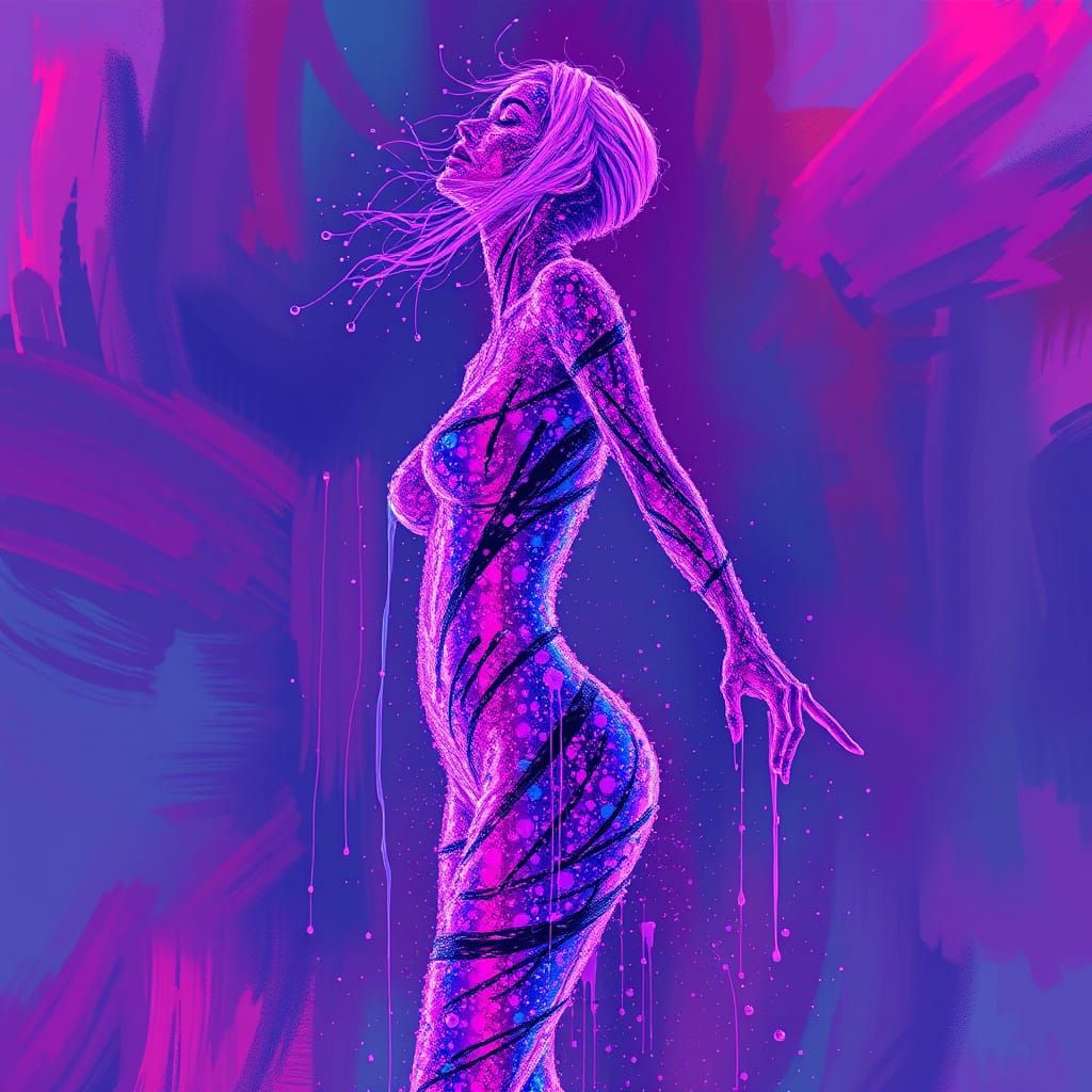 Abstract Female Form in Vibrant Synthwave Hues