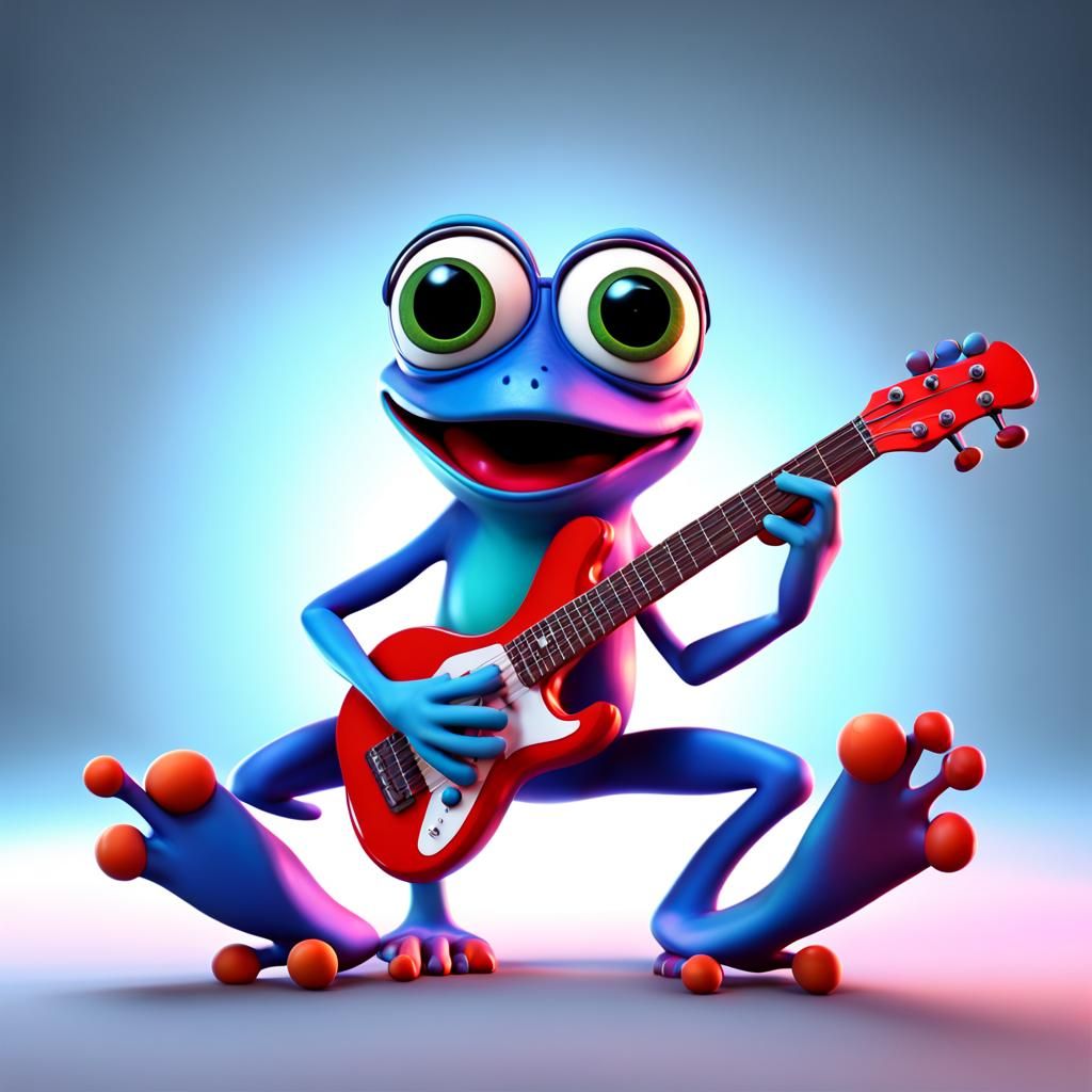 Cartoon Frog Musician in 3D Digital Art
