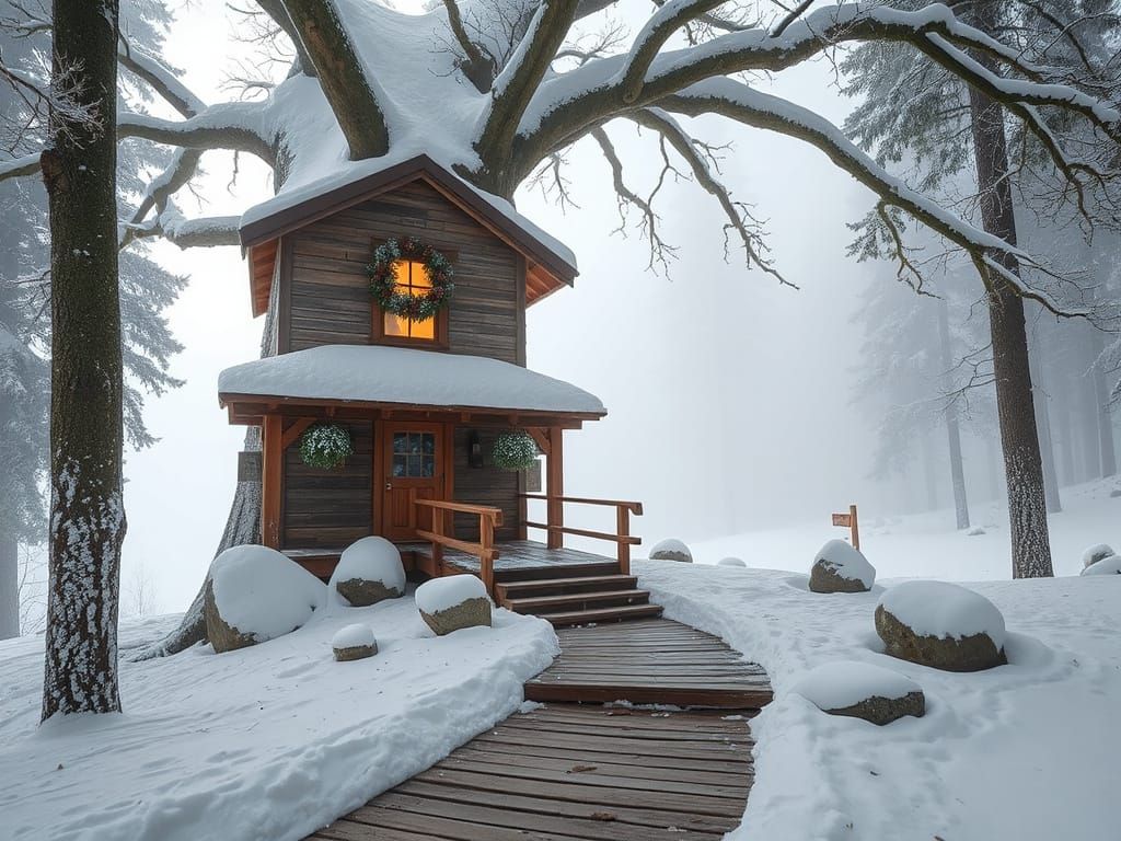 Serene Winter Treehouse Sanctuary