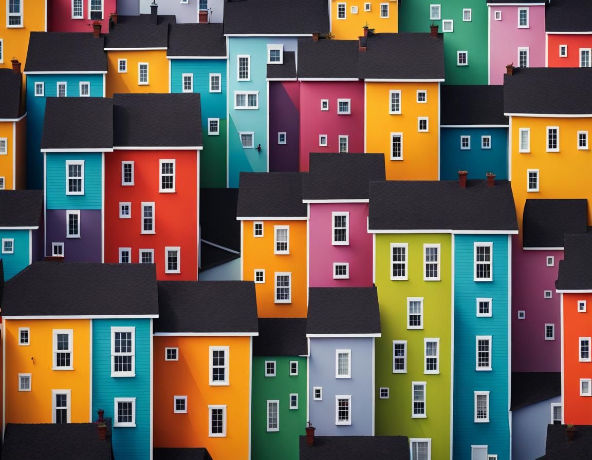Colorful Town with Hidden Details and Nature Patterns