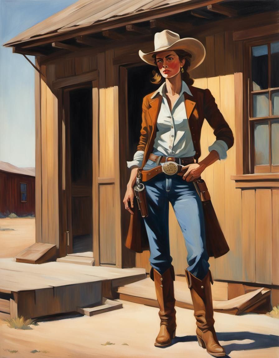 Cowgirl in Dusty Street, Edward Hopper Style