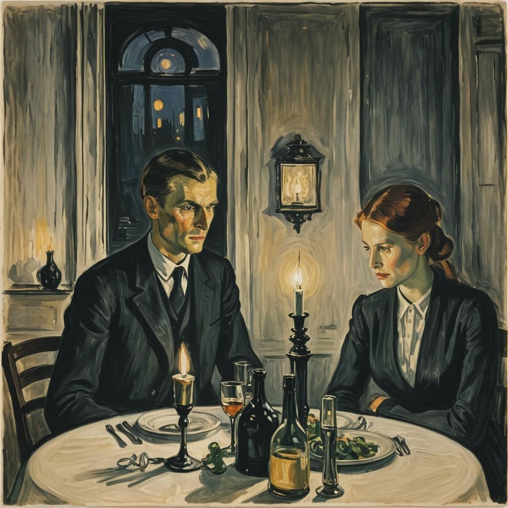 Romantic Candlelight Dinner in Expressionist Style